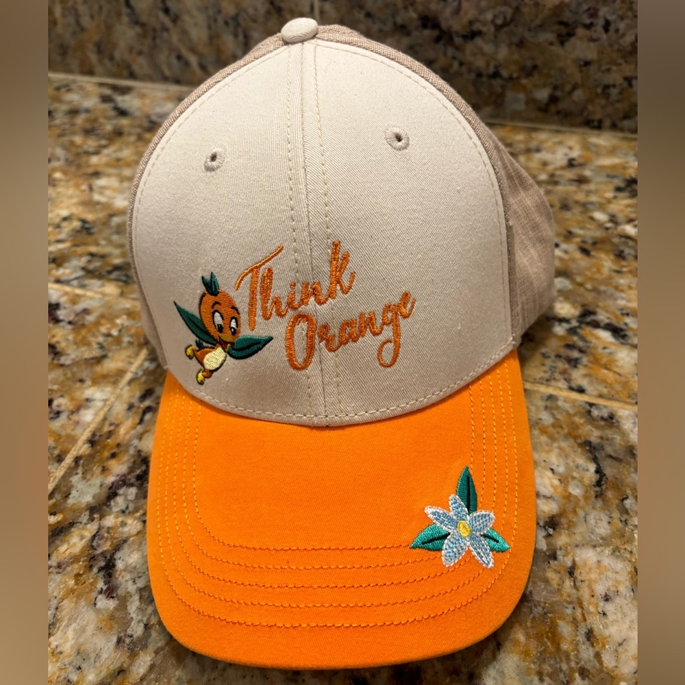 Disney Parks "Think Orange" Orange Bird Baseball Cap/ Hat Embroidered Linen